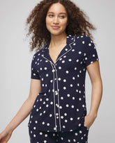 Soma / Piped Short Sleeve Notch Collar Pajama Top MERRY DOT G NAVY/IVORY