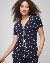 Soma / Piped Short Sleeve Notch Collar Pajama Top MERRY DOT G NAVY/IVORY