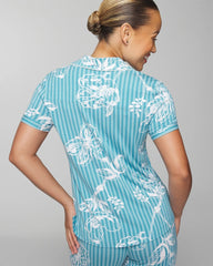 Soma / Piped Short Sleeve Notch Collar Pajama Top PAINTED PETALS SMALL