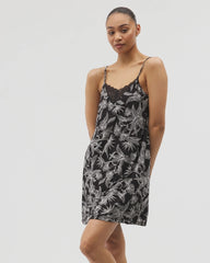Soma / Lace Trim Chemise PLUMERIA BLOOMS BLK CH