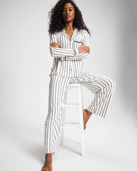 Soma / Long-Sleeve Notch Collar Pajama Top UNWIND STRIPE CHAMPAGNE