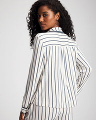 Soma / Long-Sleeve Notch Collar Pajama Top UNWIND STRIPE CHAMPAGNE