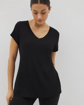 Soma / Rib Knit V-Neck Tee BLACK