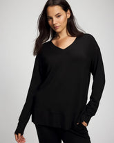 Soma / Ultrasoft Fleece V-Neck Sweatshirt BLACK