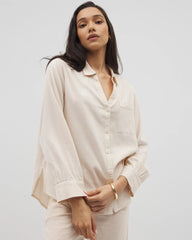 Soma / Beach Cotton Long Sleeve Button-Up PALE SAND STRIPE