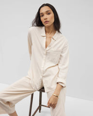 Soma / Beach Cotton Long Sleeve Button-Up PALE SAND STRIPE
