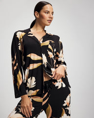 Soma / Long-Sleeve Notch Collar Pajama Top MYSTIC BLOOMS BLACK MID