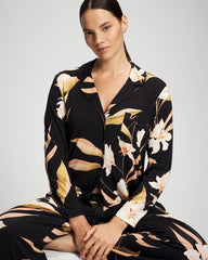 Soma / Long-Sleeve Notch Collar Pajama Top MYSTIC BLOOMS BLACK MID