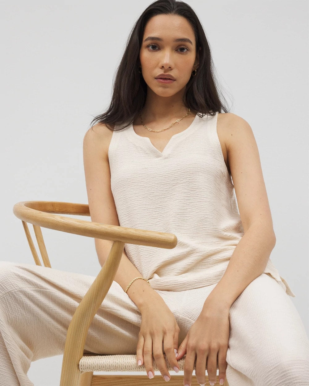 Soma / Crinkle Knit Tank Top PARCHMENT