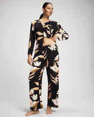 Soma / Satin Trim Pajama Pant MYSTIC BLOOMS BLACK MID