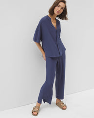 Soma / Crinkle Knit Relaxed Button-Up Top LUNAR TIDE