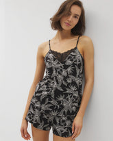 Soma / Lace Trim Pajama Cami PLUMERIA BLOOMS BLK CH