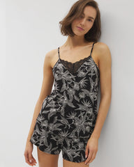 Soma / Lace Trim Pajama Cami PLUMERIA BLOOMS BLK CH