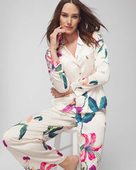 Soma / Long-Sleeve Notch Collar Pajama Top PARADISE SOIREE WHITE SK