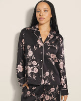 Soma / Long-Sleeve Notch Collar Pajama Top NOSTALGIA FLORA BLACK
