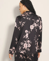 Soma / Long-Sleeve Notch Collar Pajama Top NOSTALGIA FLORA BLACK