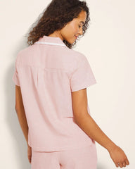 Soma / Short-Sleeve Notch Collar Pajama Top CREME BRULEE CROSSDYE