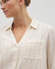 Soma / Cotton Gauze Long Sleeve Notch Collar Pajama Top CHAMPAGNE STRIPE