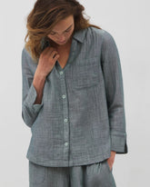 Soma / Cotton Gauze Long Sleeve Notch Collar Pajama Top DARK SEA CROSSDYE