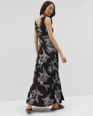 Soma / Goddess Tiered Maxi Dress PLUMERIA BLOOMS GRAND BLK