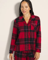 Soma / Super Soft Long-Sleeve Notch Collar Pajama Top WRAPPED UP PLAID RED