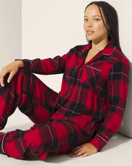 Soma / Super Soft Long-Sleeve Notch Collar Pajama Top WRAPPED UP PLAID RED