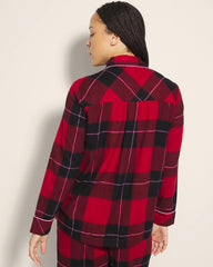 Soma / Super Soft Long-Sleeve Notch Collar Pajama Top WRAPPED UP PLAID RED