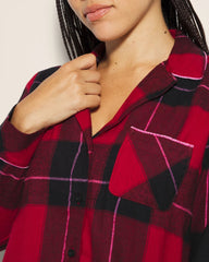 Soma / Super Soft Long-Sleeve Notch Collar Pajama Top WRAPPED UP PLAID RED