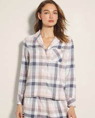 Soma / Super Soft Long-Sleeve Notch Collar Pajama Top DREAMIEST PLAID GRAY