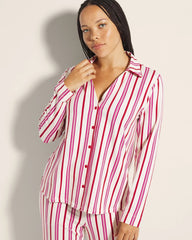 Soma / Long-Sleeve Notch Collar Pajama Top SMART STRIPE CHAMPAGNE