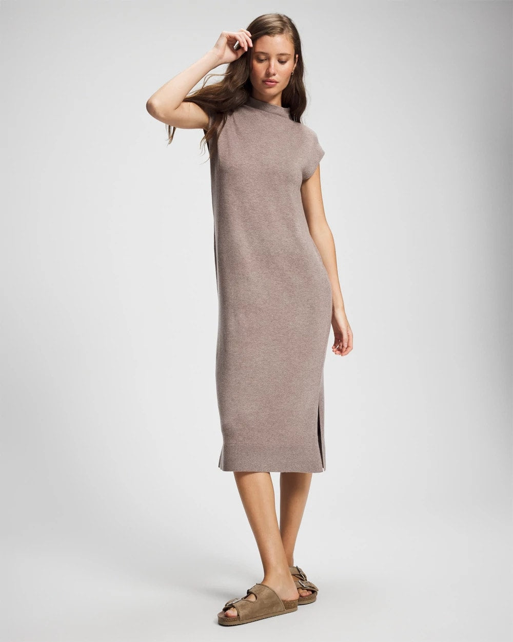 Soma / Premier Knit Sweater Funnel Neck Midi Dress HEATHER FAWN