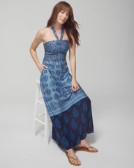 Soma / Halter Maxi Bra Dress BELLA STAMP BORDER BLUE