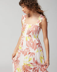 Soma / Smocked Flutter Sleeve Mini Bra Dress ENCHANTED PALMS KEY LIME