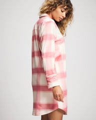 Soma / Long-Sleeve Notch Collar Sleepshirt FROSTED PLAID PINK