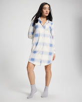 Soma / Long-Sleeve Notch Collar Sleepshirt FROSTED PLAID BLUE