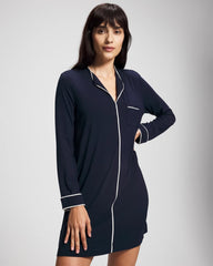 Soma / Piped Long-Sleeve Sleepshirt NIGHTFALL NAVY