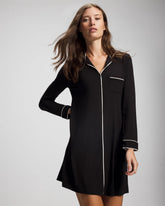 Soma / Piped Long-Sleeve Sleepshirt BLACK
