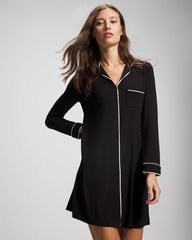 Soma / Piped Long-Sleeve Sleepshirt BLACK