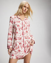 Soma / Piped Long-Sleeve Sleepshirt ENCHANTED TOILE CHAMPAGNE