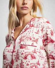 Soma / Piped Long-Sleeve Sleepshirt ENCHANTED TOILE CHAMPAGNE