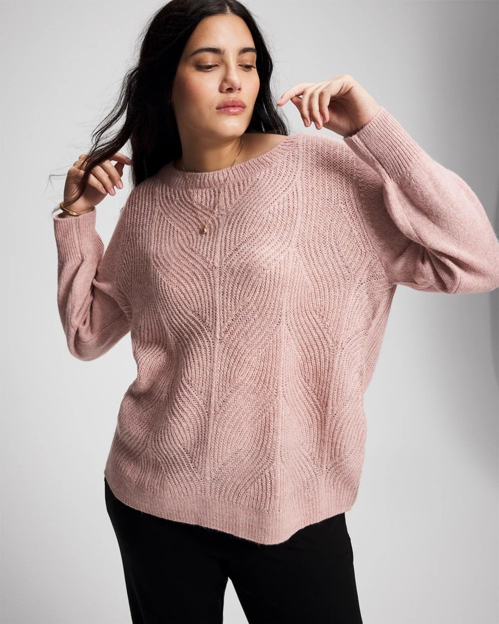 Soma / Shimmer Cable Knit Sweater ADOBE ROSE
