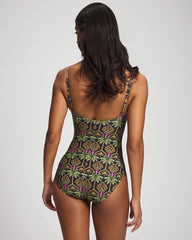 Soma / Twist-Front Keyhole One Piece PALMY PATTERNS NAVY