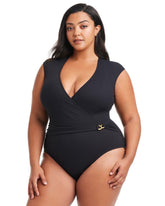 Soma / Pique Ole Cap Sleeve Surplice One Piece BLACK