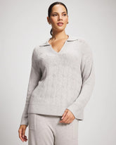 Soma / Premier Knit Cable Knit Collared Sweater HEATHER STONE