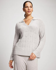 Soma / Premier Knit Cable Knit Collared Sweater HEATHER STONE