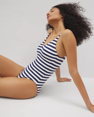 Soma / Soma Swim Deep Plunge One-Piece BLUE STRIPE RIB