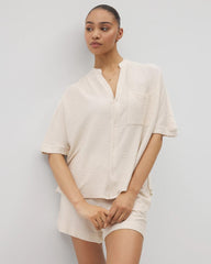 Soma / Crinkle Knit Relaxed Button-Up Top PARCHMENT