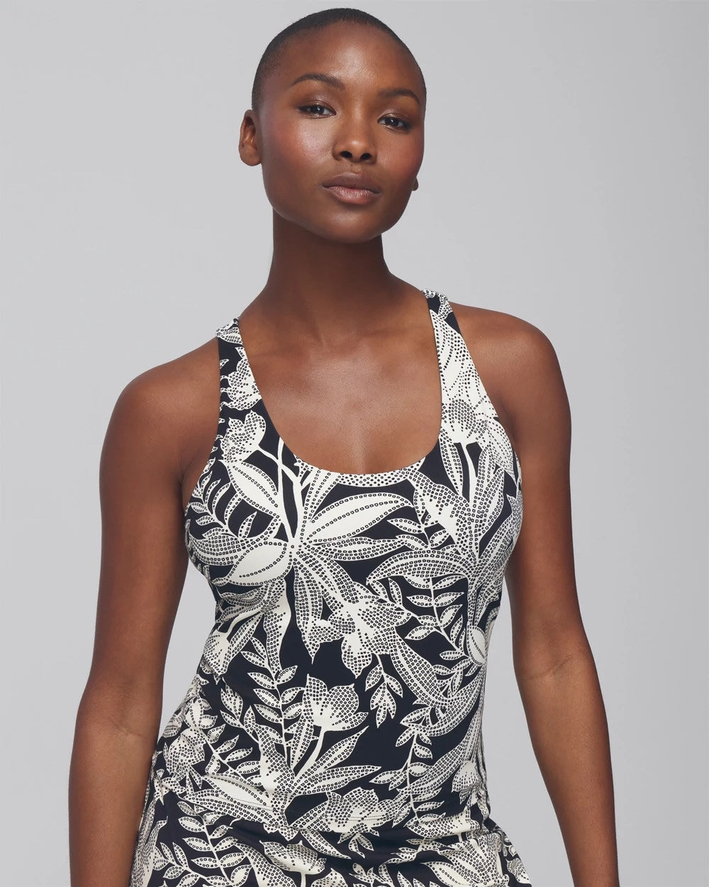 Soma / 24/7 Racerback Bra Tank PATTERNED PALMS BLACK