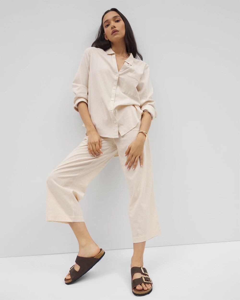 Soma / Beach Cotton Crop Pant PALE SAND STRIPE