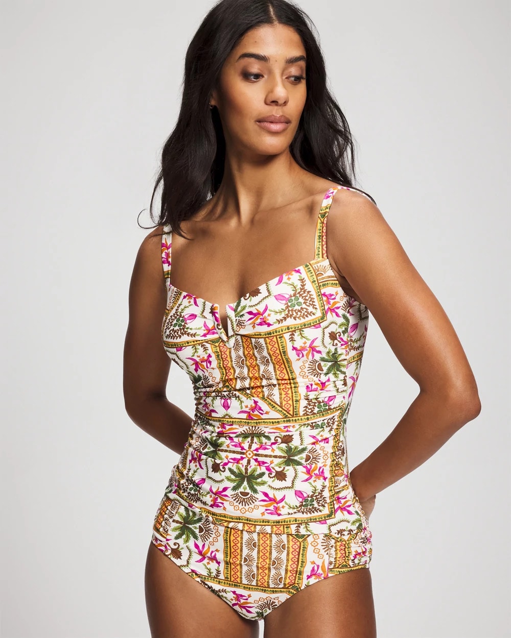Soma / V-Wire Tankini Top PATCHWORK PALMS COCONUT